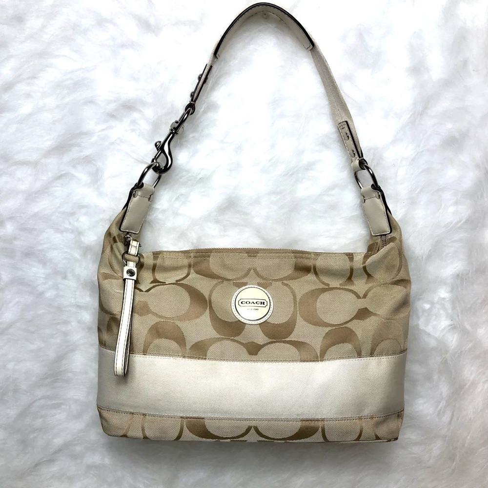 Coach Ivory/Beige Signature Stripe Hobo Purse